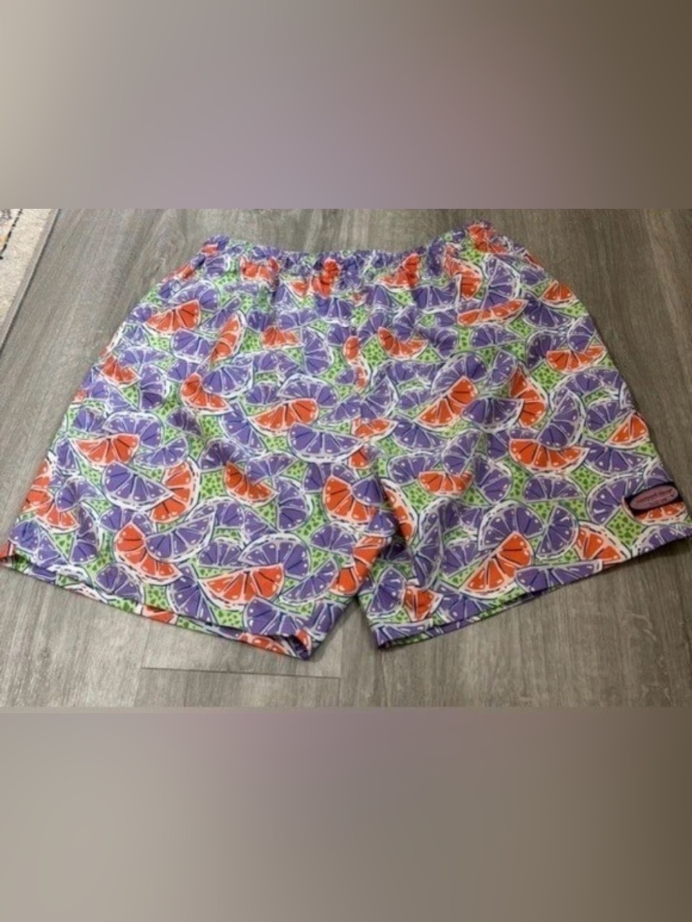 Vineyard Vines Swim Trunks in Vibrant Purple and Orange Slices Print Size XL